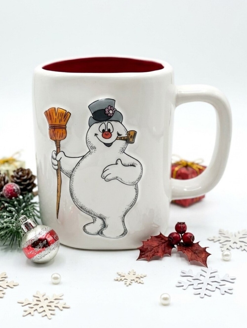 Rae Dunn Frosty The Snowman Coffee Mug Jolly Happy Fun Red Interior Holiday